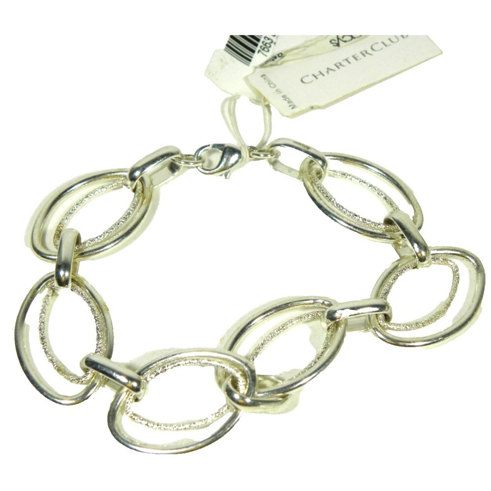 Charter Club Oval Link Bracelet Silver Tone Textured Minimalist